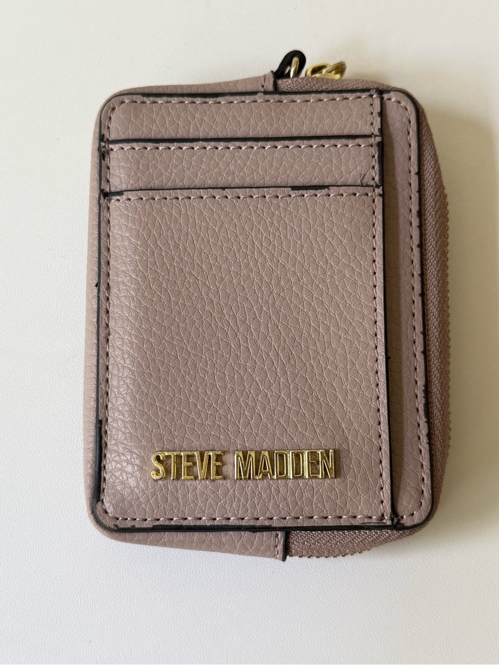 Steve Madden Gold-Tone Zip Wallet in Taupe